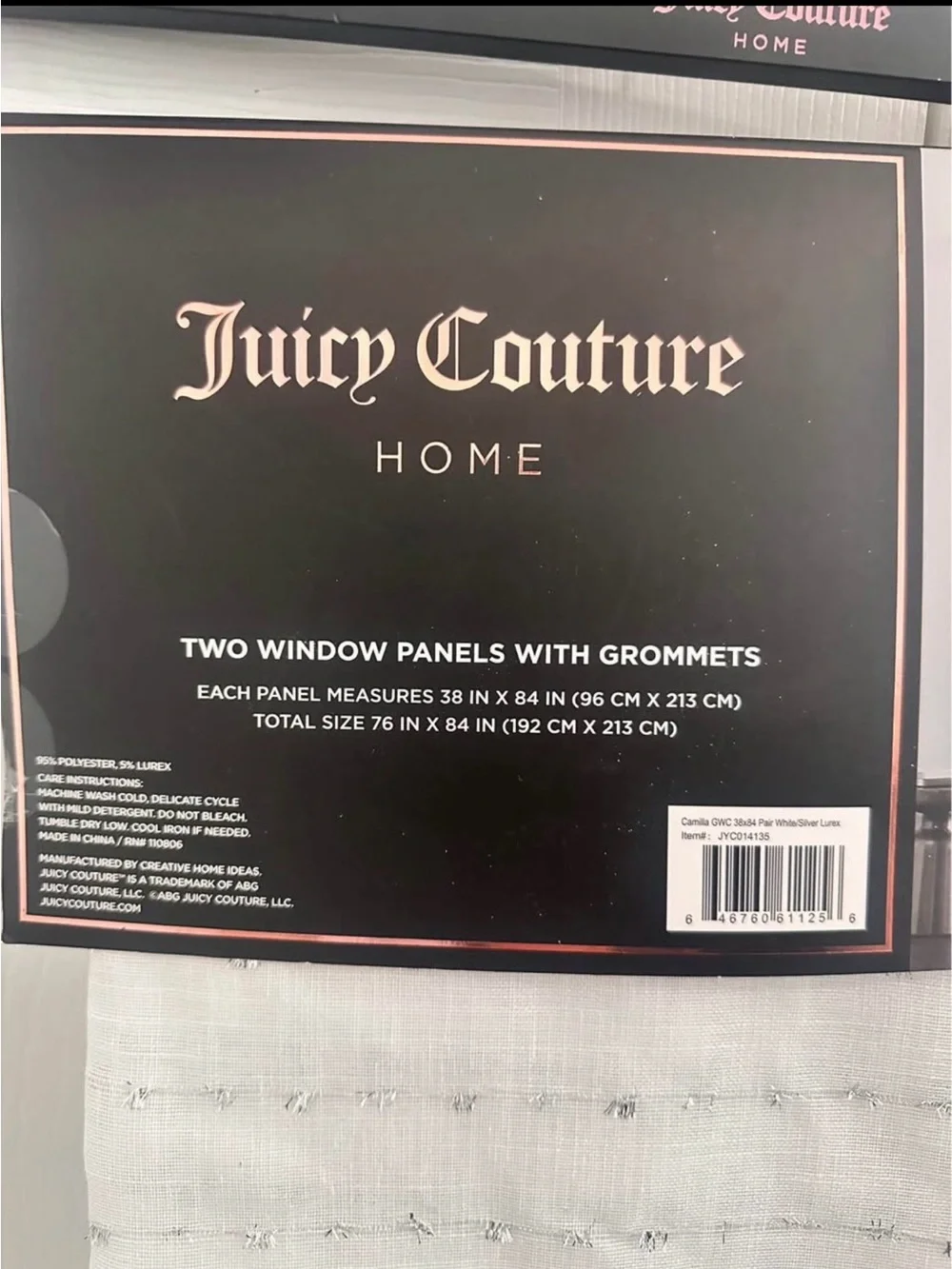 NWT Juicy Couture White Curtains with Silver Accent Grommets